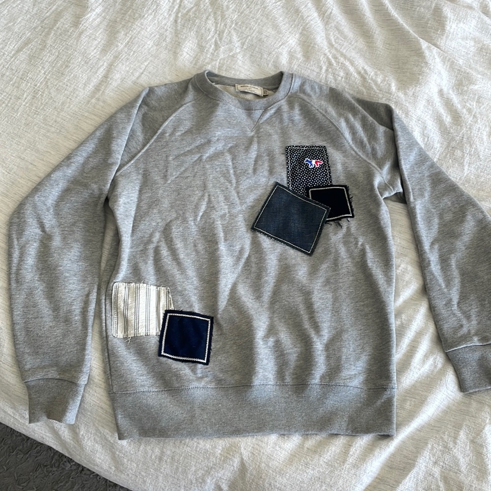 Paris exclusive Maison Kitsune patchwork crew neck